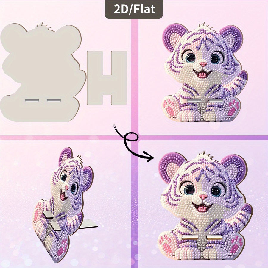Image of 1pc 2d Cute Tiger Diamond Painting Mobile Phone Holder For Home Office Decor Colorful Design Creative Craft Gift Set