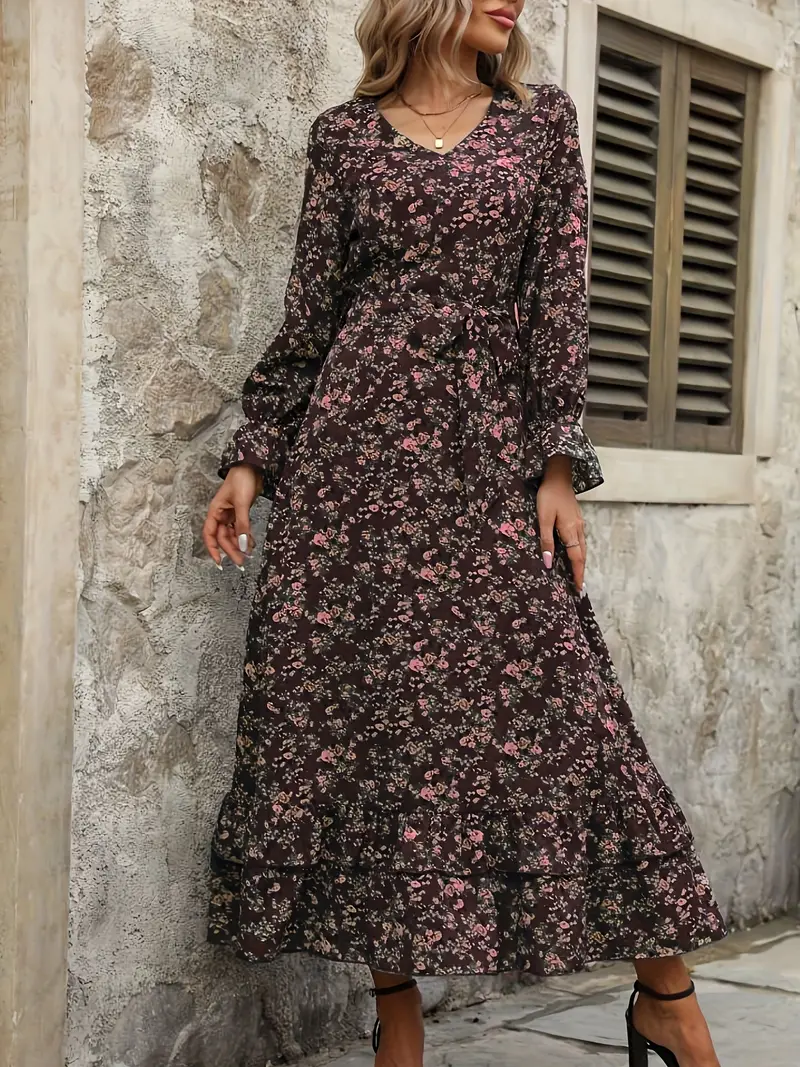 Flowy Sleeves Adjustable Belt Maxi Dress Flowy Sleeves Adjustable Belt Maxi Dress