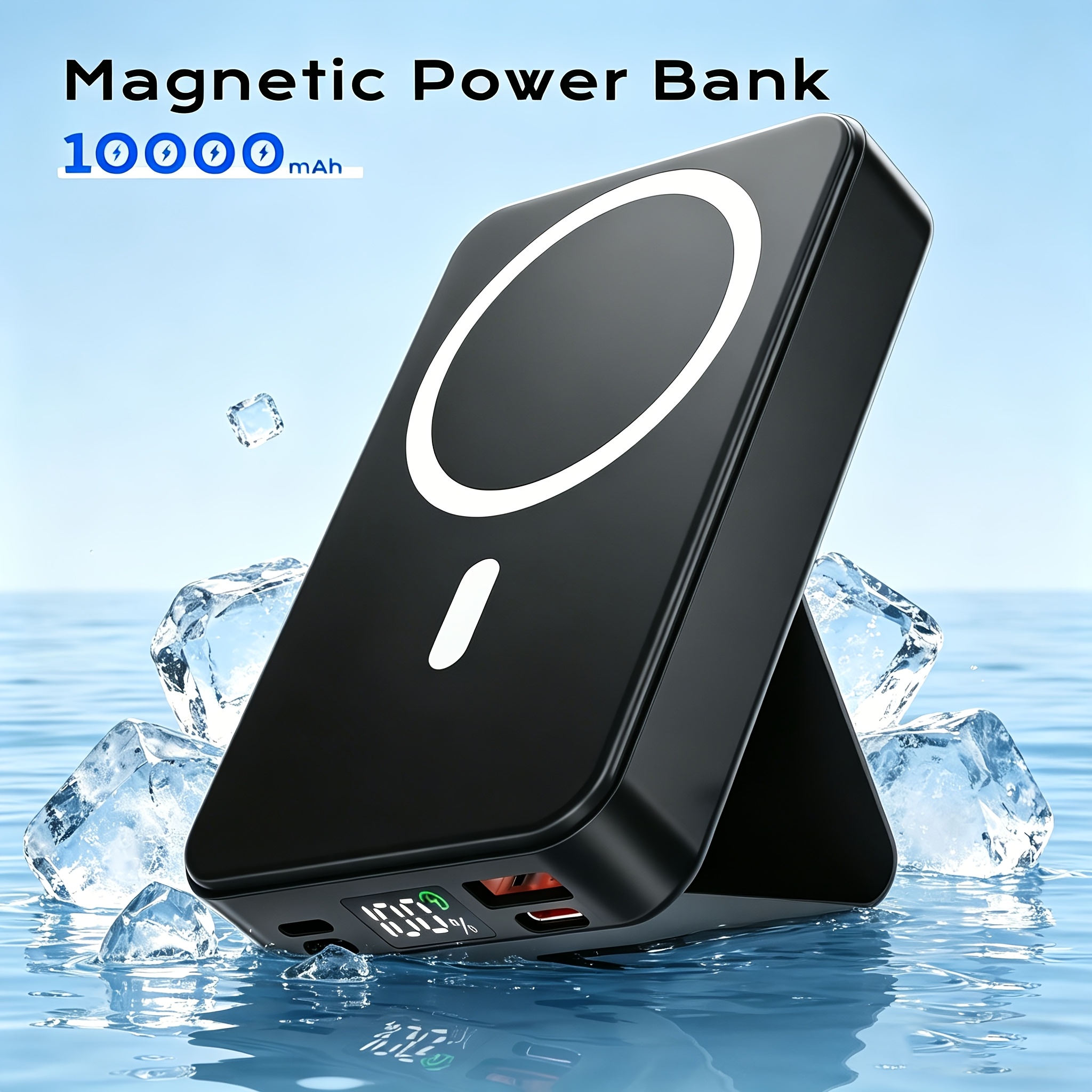 Magnetna baterija, 10000mAh zložljiv magnetni brezžični prenosni polnilnik s stojalom in USB-C (na strani), samo za iPhone 17/17 Pro/16/16 Pro/