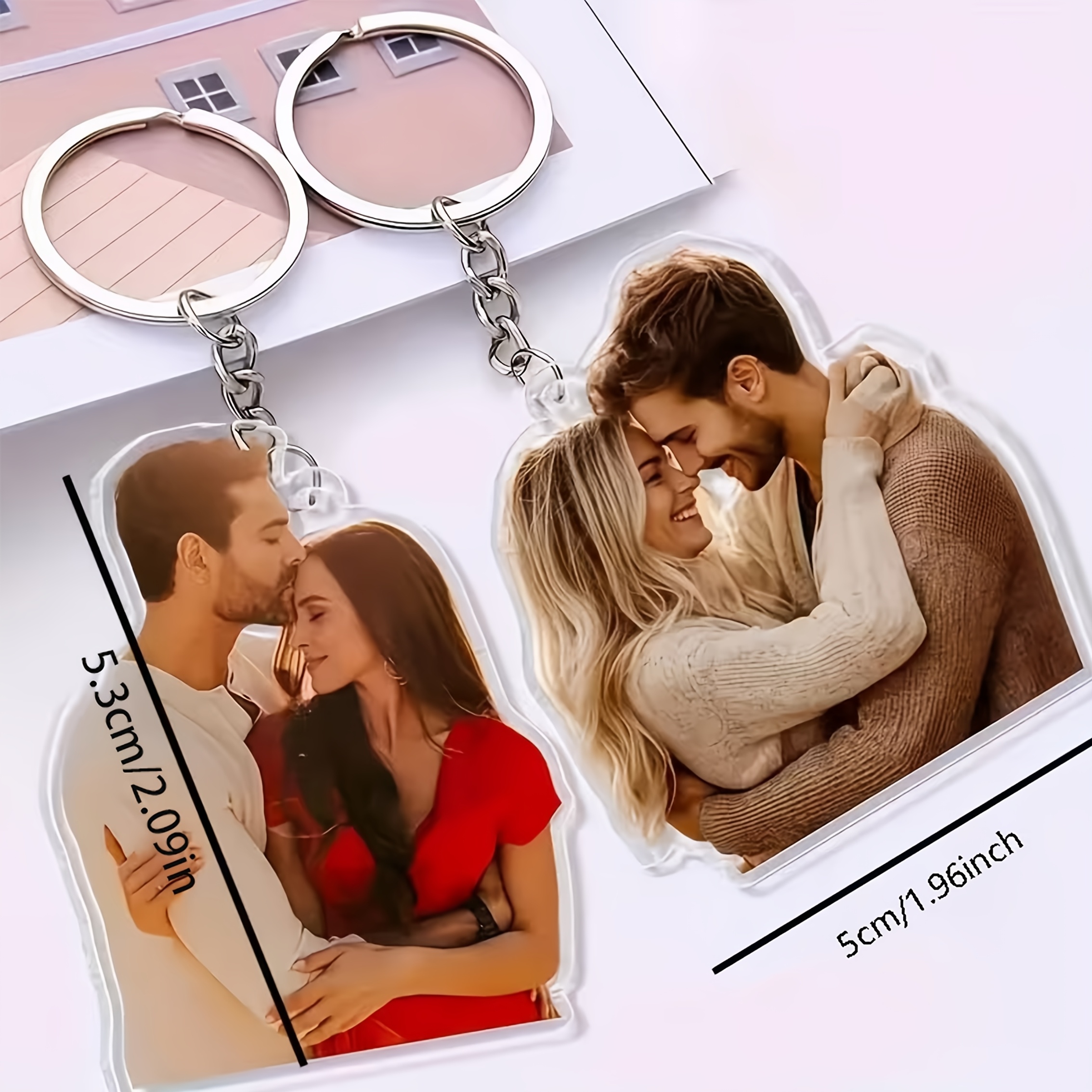 E-shop Individueller Schlüsselanhänger mit Paarfoto Text, Personalisierte Acryl-Bildschlüssel - Ohne Edelmetallbeschichtung