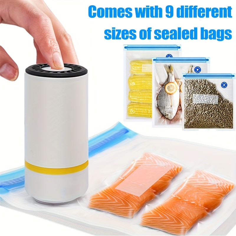 TEMU Electric Vacuum Maker And 9 Food Vacuum Storage Bags, 3 Sizes Of Food Sealer Bags (5 8.5 X 8 Inches, 5 11 X 10 Inches, 5 13*11 Inches), 3 Sizes