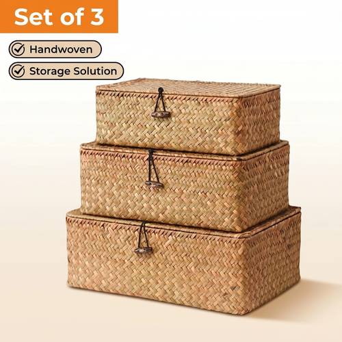 3-teiliges set handgewebte aufbewahrungsboxen mit deckel, kosmetik-aufbewahrungsboxen für das badezimmer, geschenkboxen für paare, aufbewahrung für dessous und spielzeug, küche badezimmer schlafzimmer büro zubehör weihnachts- und neujahrsgeschenkkorb