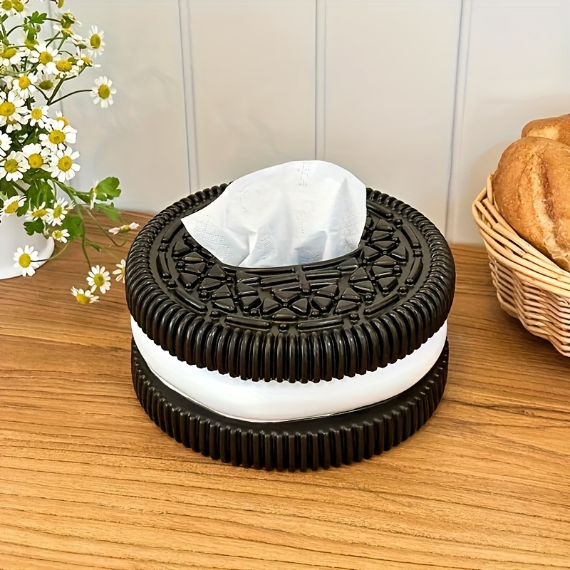 1pc modern tissue box holder cookie like design black white bathroom living room bedroom decor compatible with standard tissues   decoration storage organizer decorative accessory   decor durable resin novelty decor interior designers Product details 3