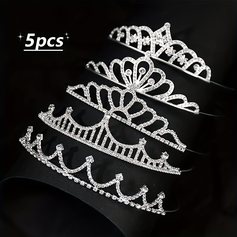 Image of 5pcs Alloy Gold Handmade Rhinestone Princess Crown For Birthday, Wedding, Party And Jewelry Gifts. Halloween Gifts