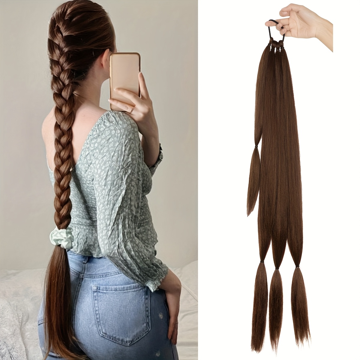 34 inch long braided ponytail hair extension with hair tie   synthetic heat resistant hair piece for   for daily wear parties music festivals mothers day gifts 160 gram hair accessories