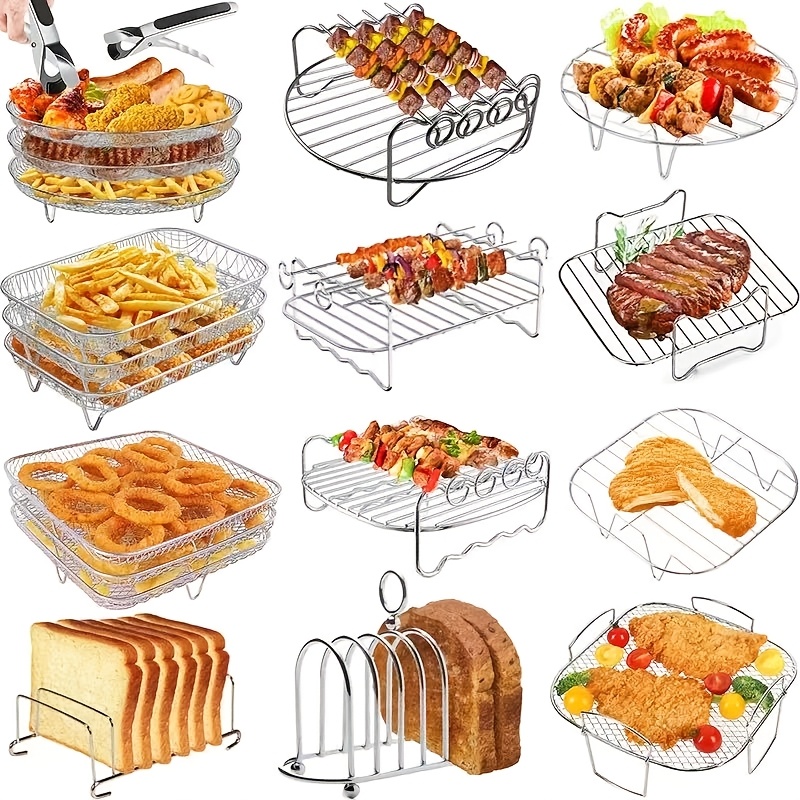stainless steel air fryer additions 7 inch multi layer grill four claw grill and steamer essential kitchen tools durable material easy to clean air fryer rack bread toast rack