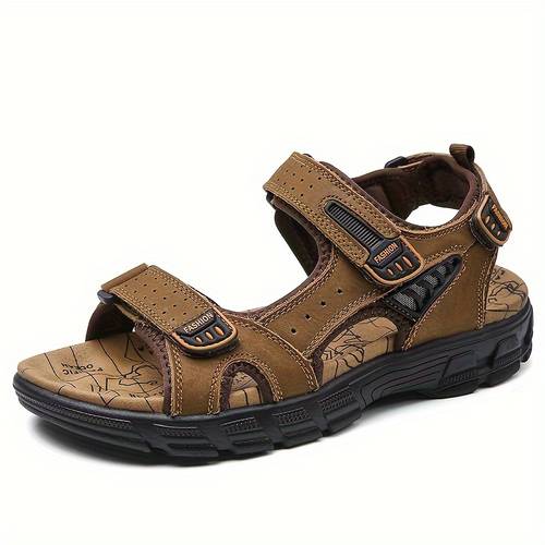 mens genuine leather summer sandals with closure thick sole open toe high quality lightweight breathable for beach hiking and casual wear casual outdoor shoes patterned leather sandals rubber sole sandals