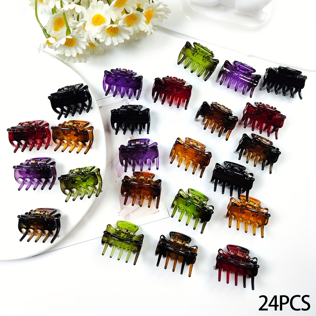 Image of 24pcs Mini Hair Claw Clips For Women, Multicolor Vintage Simple Rectangular Non-slip Side Bangs And Hair Clips For Styling