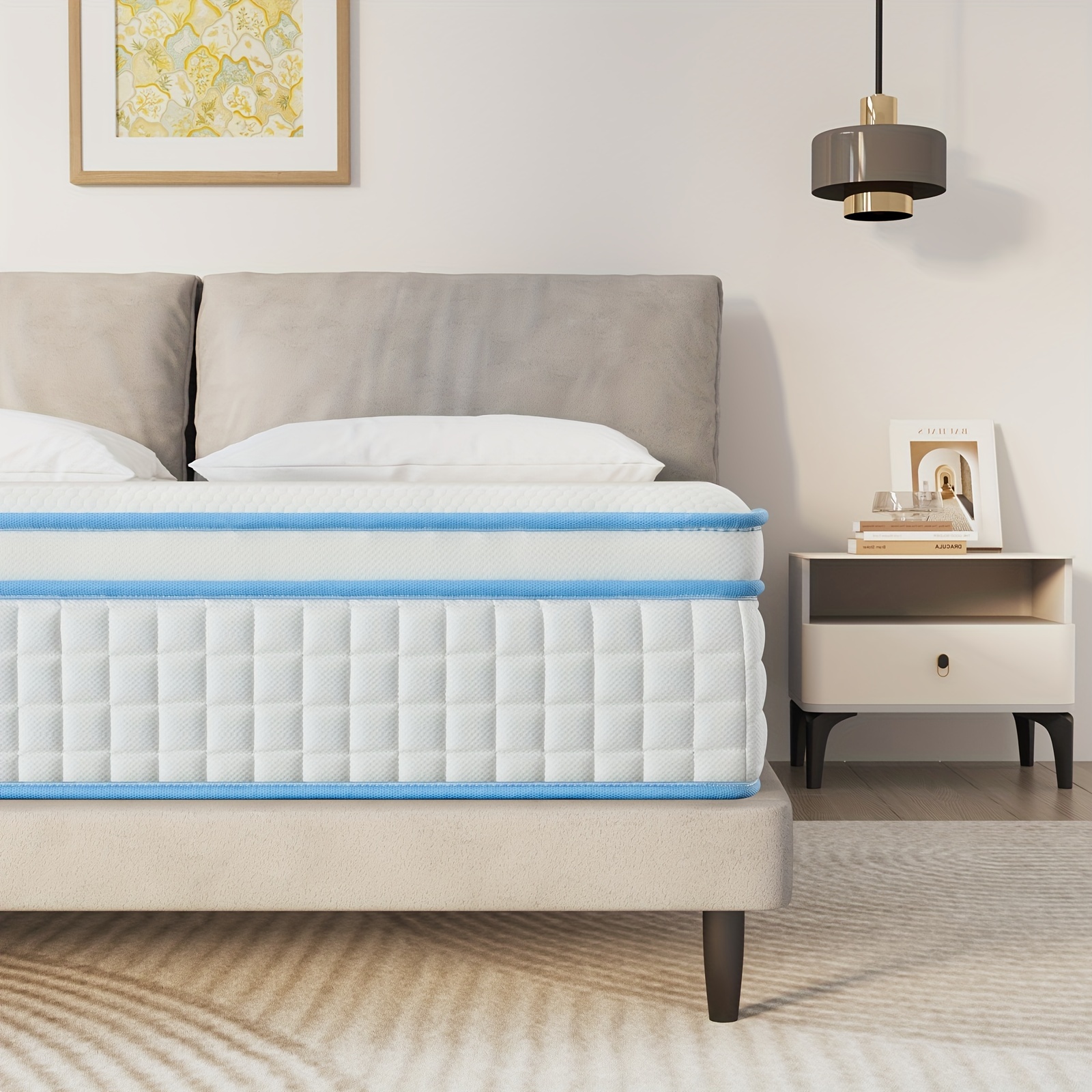 

12 Inch Queen Size Memory Foam Spring Hybrid Mattress Edge Support Silence Blue&white