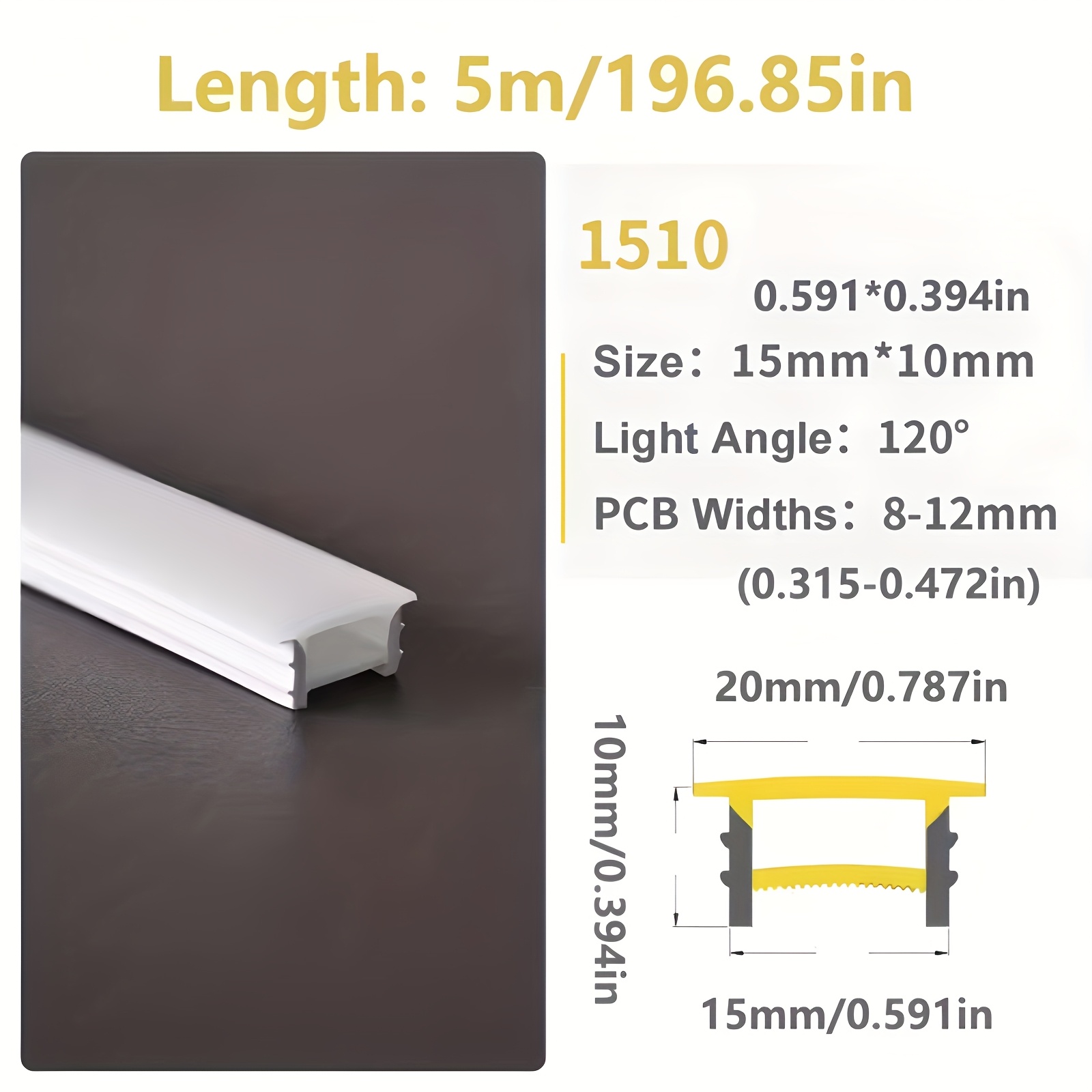 TEMU Pista de Silicona de 5 Metros/16.4 Pies Metros/32.8 Pies, Instalación Empotrada, Compatible con Tiras LED de 6-8 mm, Sin Necesidad de Cableado,