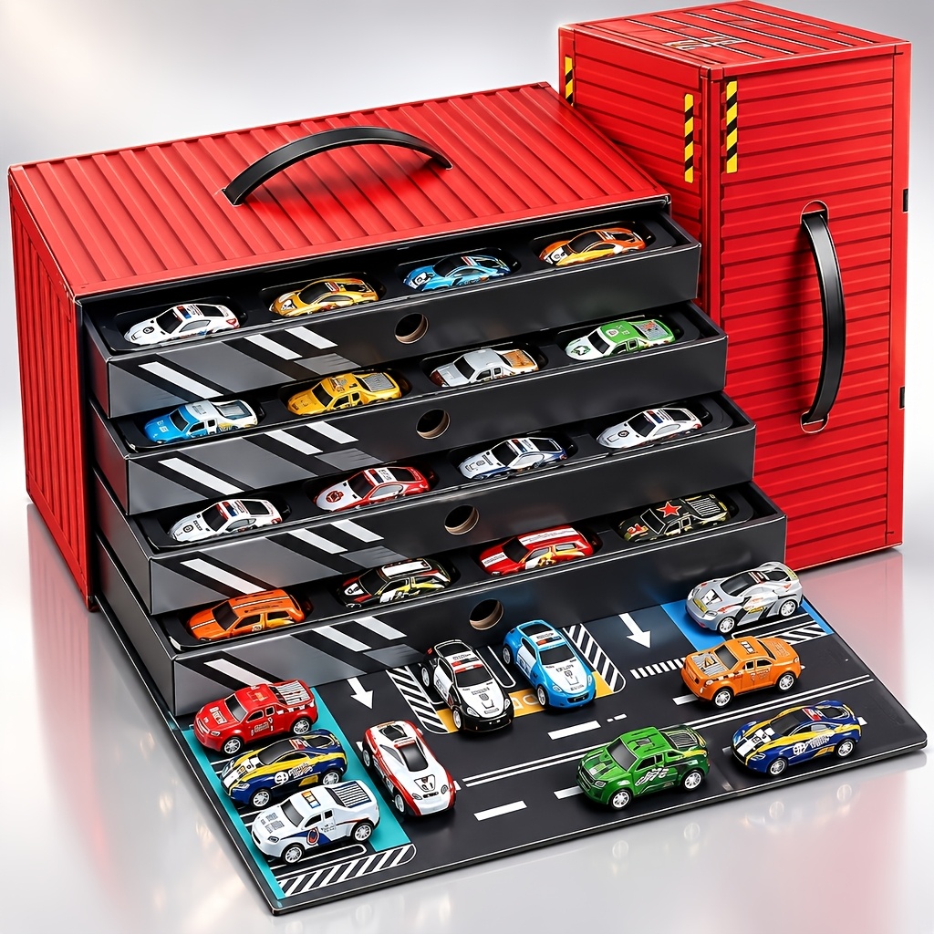TEMU Portable Toy Car Collection With 24pcs And 48pcs Options, Box And Fold-out Surface
