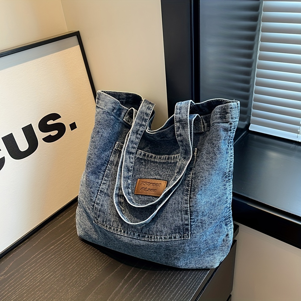 

Denim Tote Bag For Women - Casual Shoulder Handbag With Spacious Interior, Fashionable Jean Material, Versatile Everyday Carryall