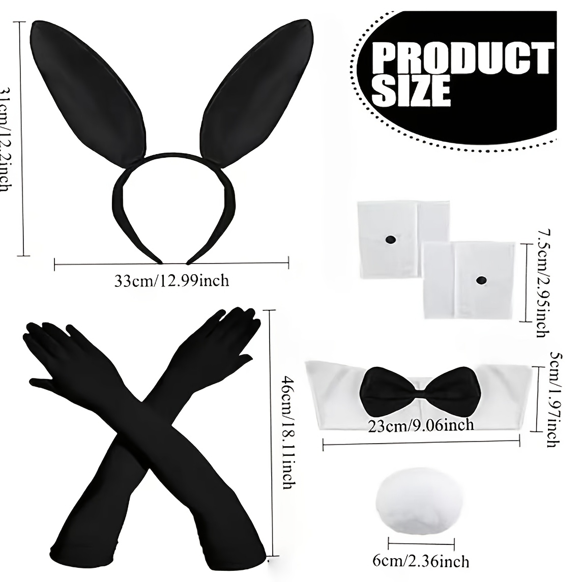 TEMU New Women's 5pcs Bunny Costume Accessory Set Bunny Ear Headband Bow Tie And Cuffs Plush Tail Long Gloves Perfect For Valentine's Day Carnival
