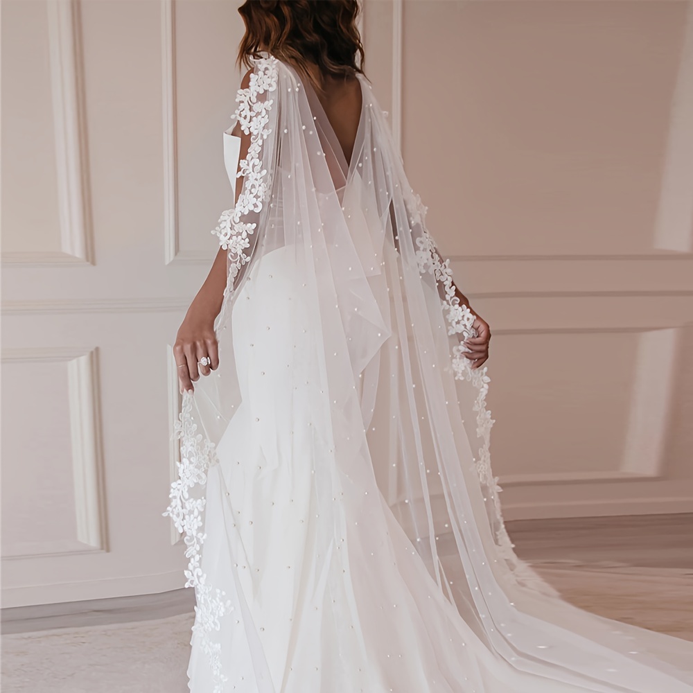 

European And Strut Embroidered Tulle Shawl Long Bride Cloak Performance Wedding Cloak