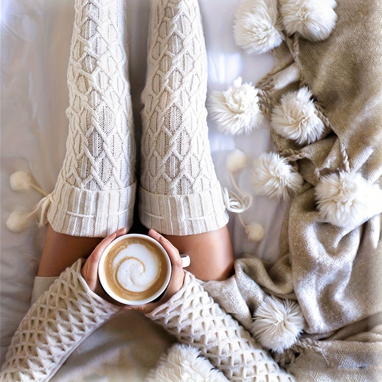 Women's Winter Socks, Warm Over-the-knee Socks, Fashionable Twisted Cable Crochet Long Tights