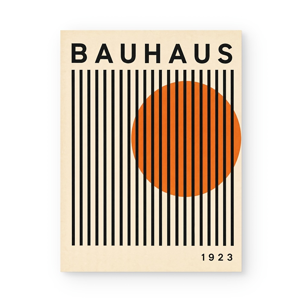 TEMU 2D Flach, Poster und Drucke, 2D Flach Leinwanddruck ohne Rahmen, Vintage Beige Bauhaus Leinwandkern, Schwarze vertikale Streifen Orangefarbener