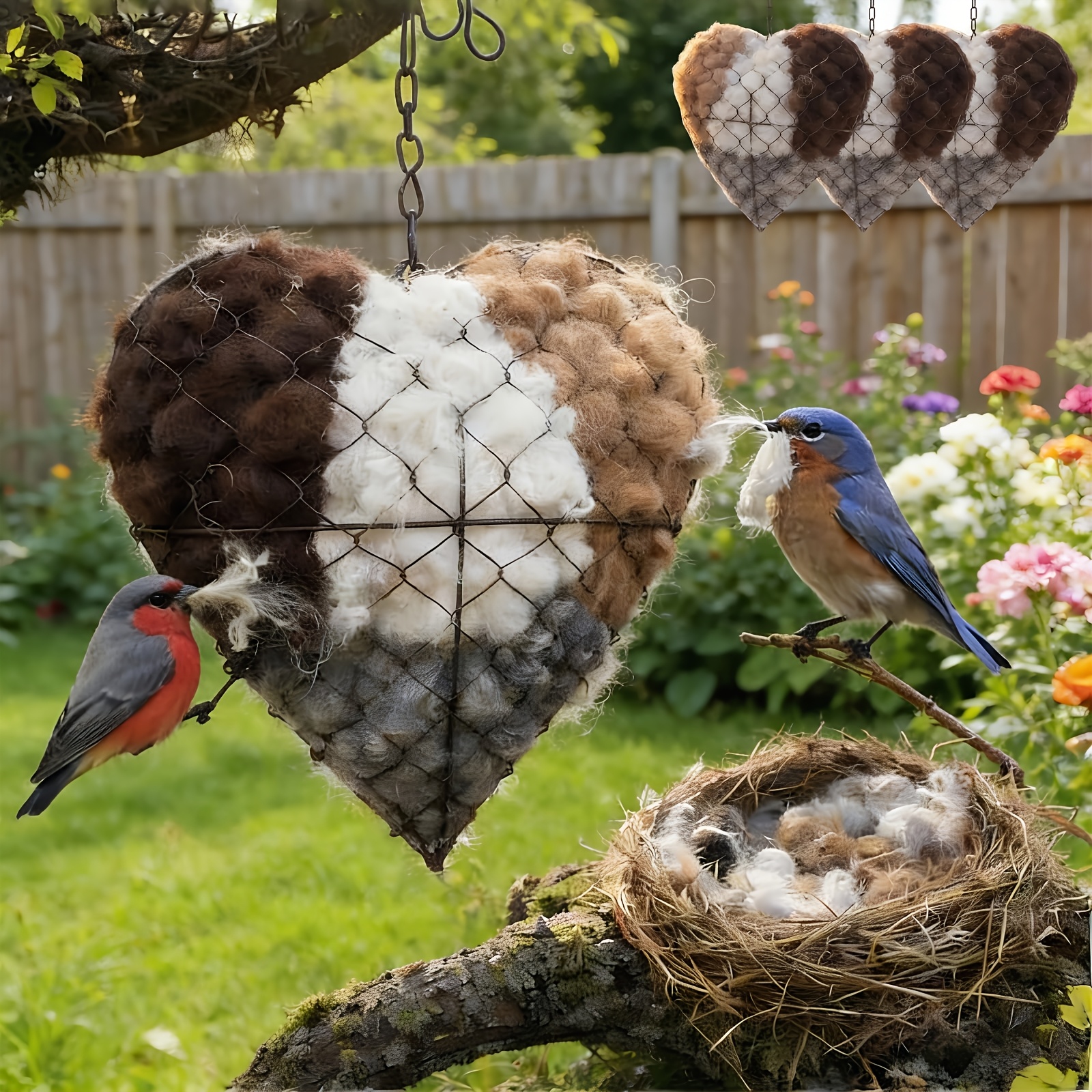 3件心形蜂鸟巢 | 手工纤维鸟巢，心形设计，可填充鸟巢天堂，包括多袋筑巢材料，以及为蜂鸟爱好者准备的鸟类礼物，适合家庭花园户外使用 商品详情 5