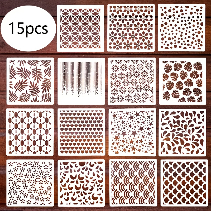 TEMU Un ensemble de 15 pochoirs de peinture, cœurs, écailles de poisson, feuilles à motif , fleurs et modèles creux d'étoile, adaptés à la peinture
