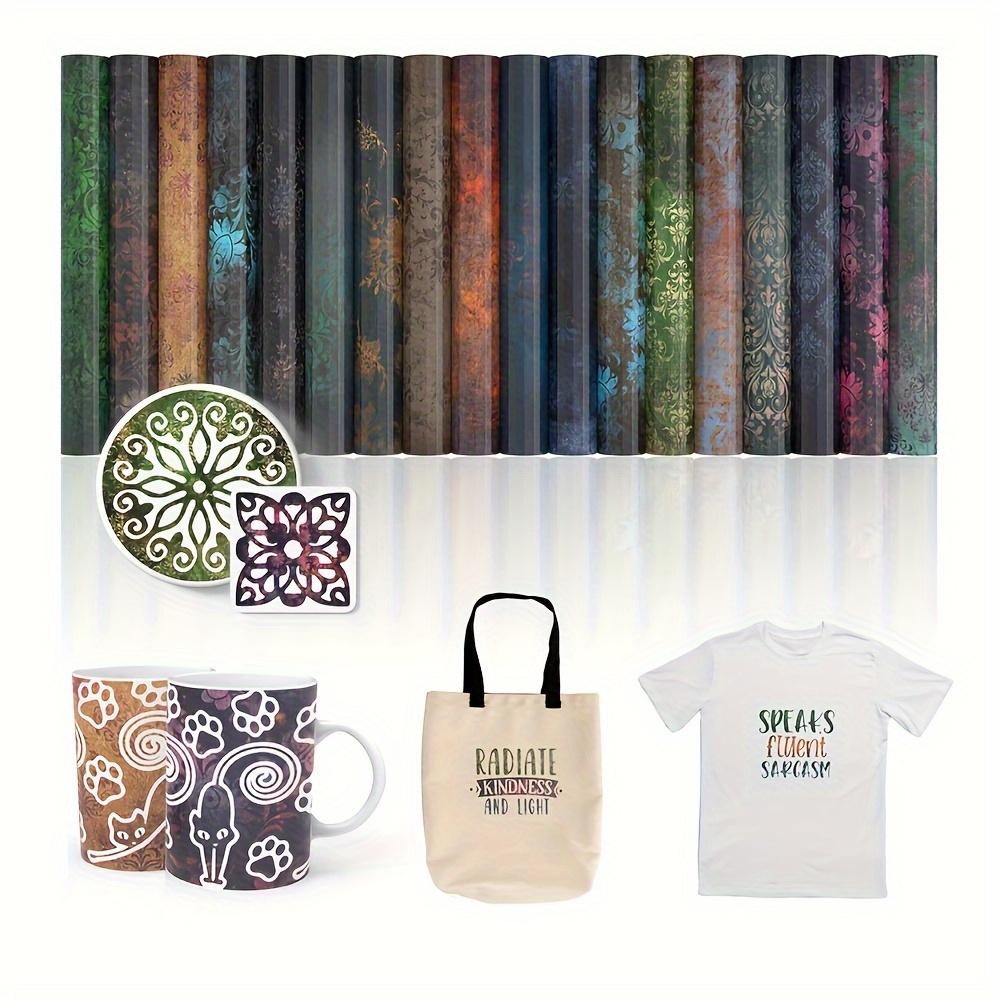 

1pc Grunge Damask 18pc Infusible Transfer Ink Sheets Set, 4.5"x12" Or 12"x12", Sublimation Paper For Press, Diy T-shirts, Mugs & Tote Bags