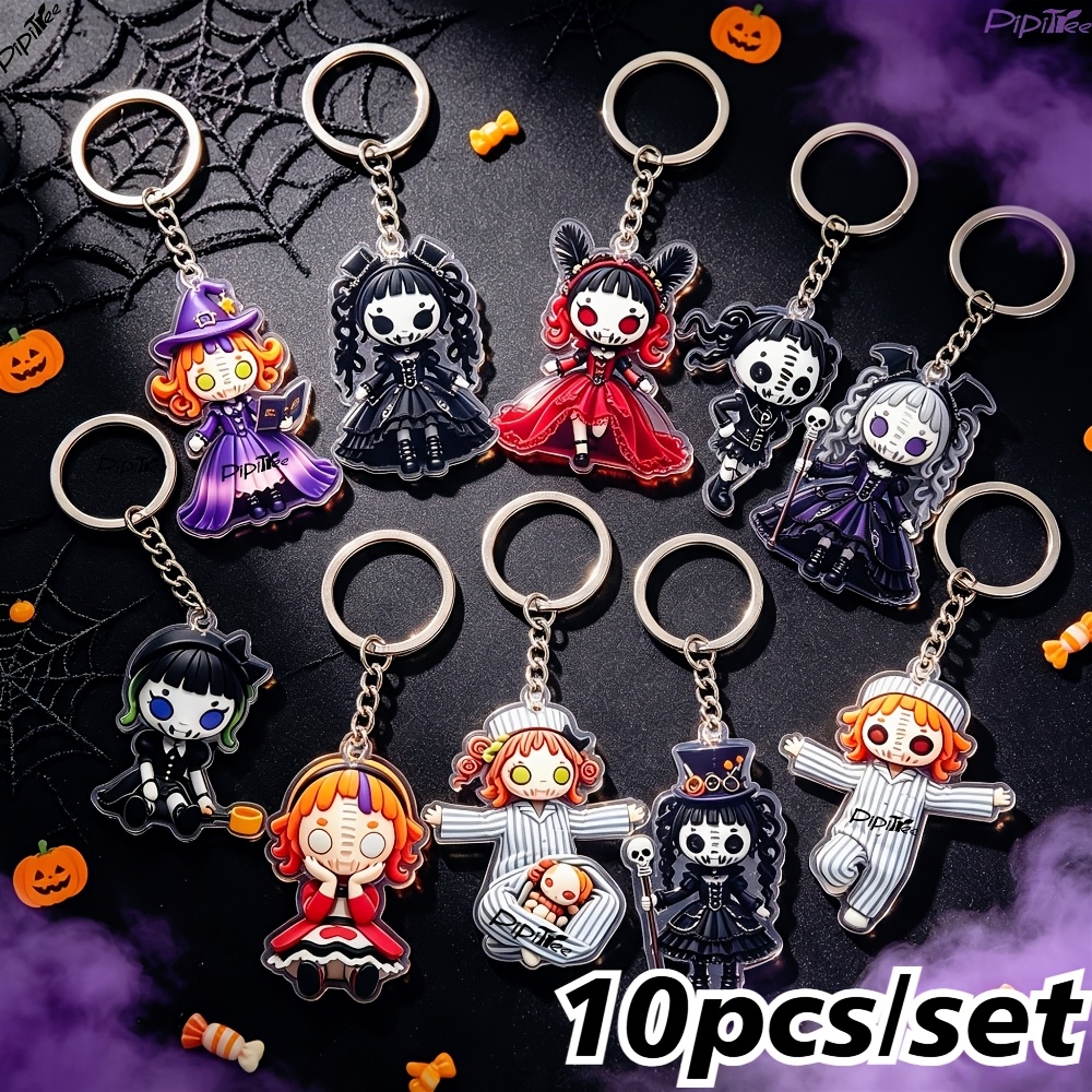 TEMU 10pcs Dark Gothic Style Doll Keychain Set, Halloween Dark Style Pendant, Backpack Pendant, Unisex, Couple Keychain, , Event Commemorative Gift,