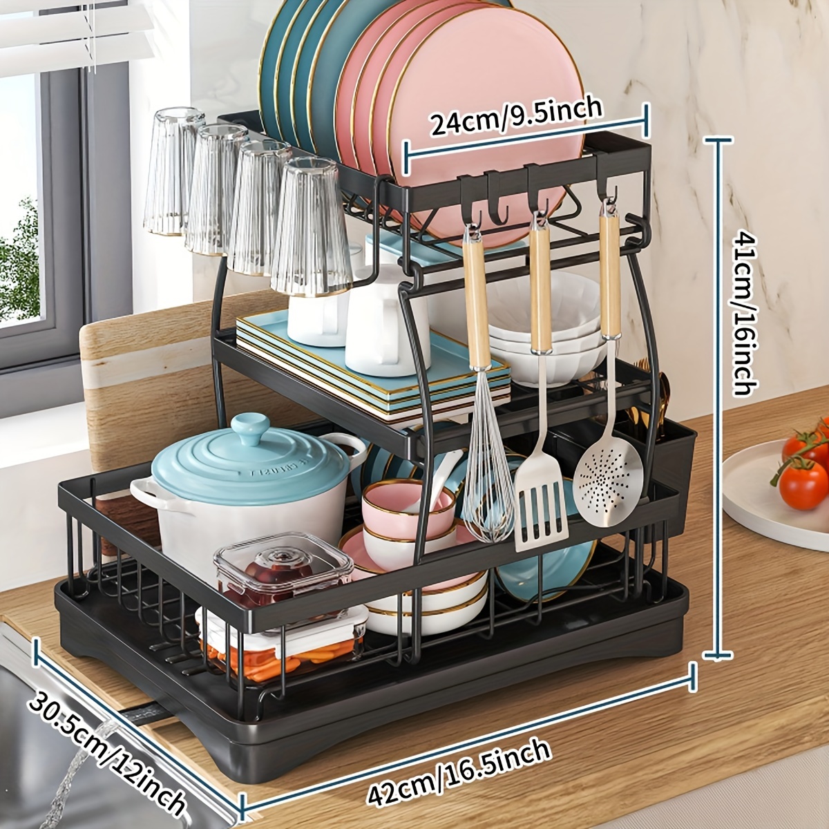 

3- Steel Dish Rack, 16.5x9.5x12 , -saving Organizer Drying, Drain , And , Countertop For