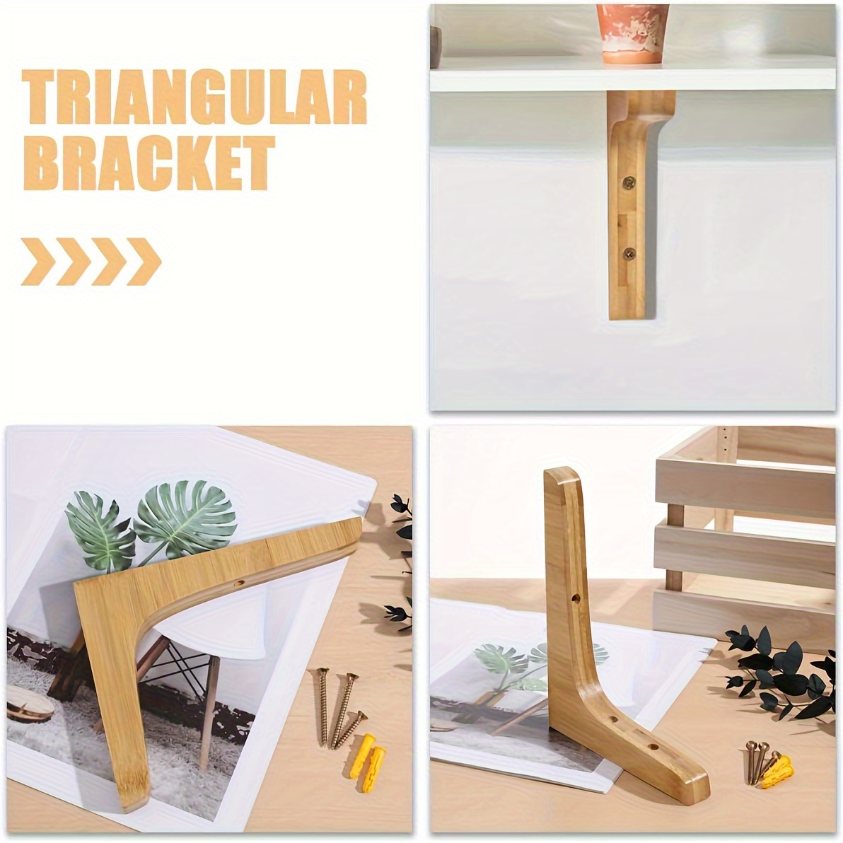 2pcs Solid Wood Floating Shelf Brackets - Wall Mounted Corner Support for DIY Projects, Home Decor & Hardware