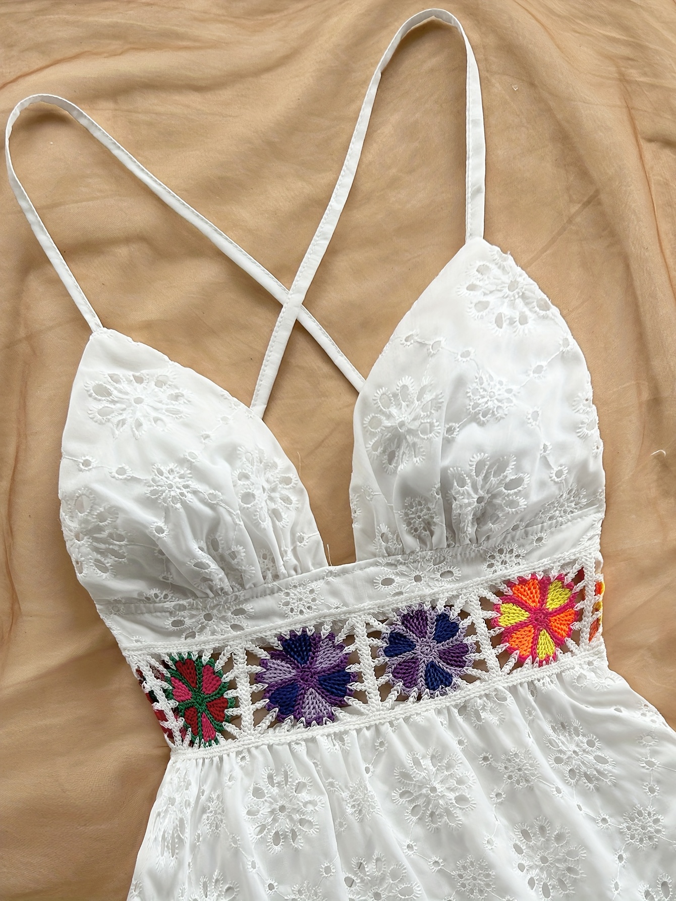 elegant white lace sunflower mini dress women v neck a line Temu