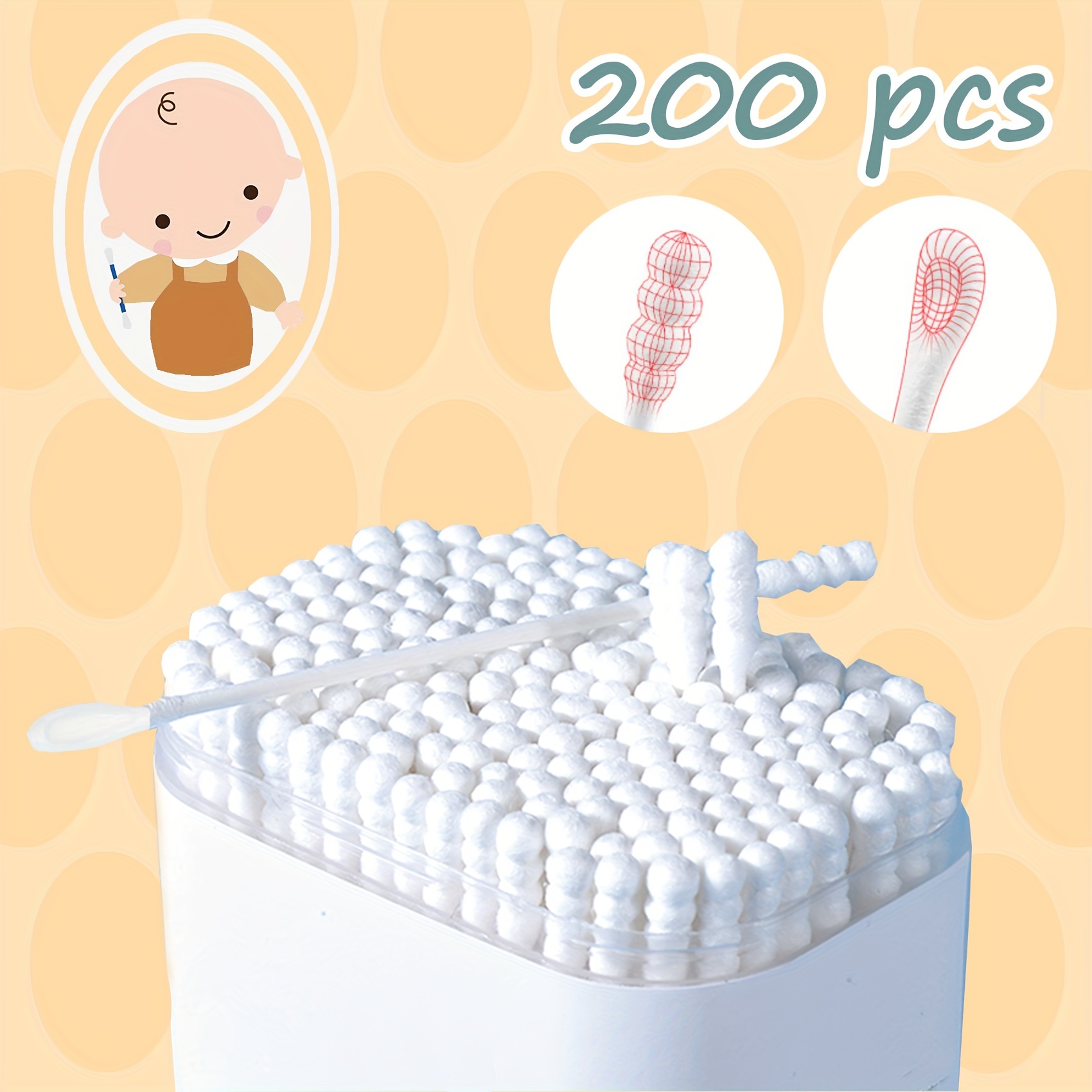 

200pcs Cotton Swabs, Ear Nose Cleaners, Health Care Set, Christmas Halloween Thanksgiving Day Easter New Year Gift