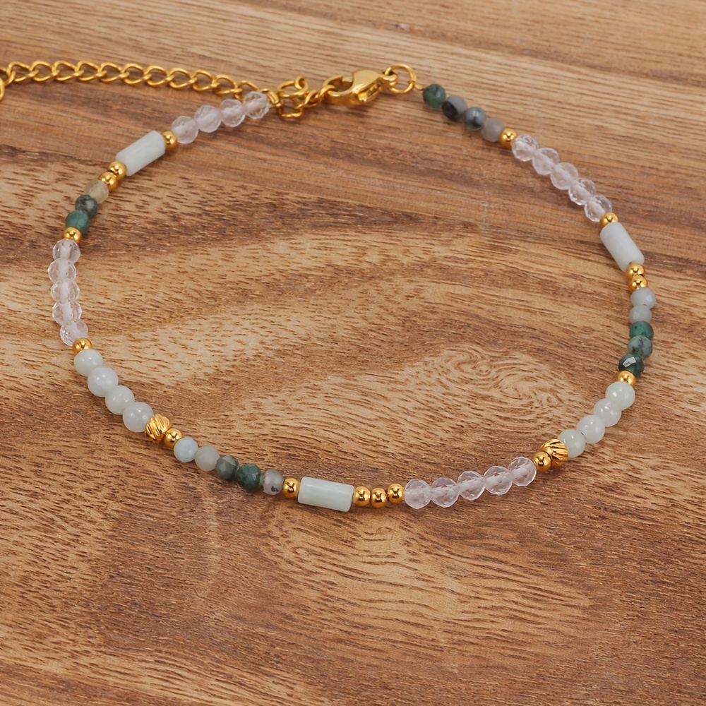 Image of 22+5cm 3mm Natural Stone Beads Anklet - Bohemian Minimalist Foot Chain For Women, Summer Beach Jewelry, Mother’s Day Gift, Barefoot Sandal Accessory