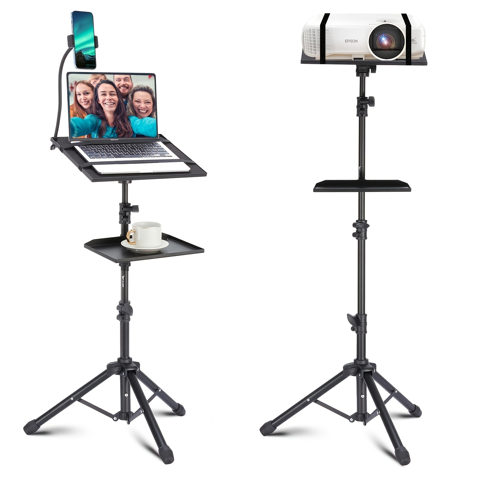 1St Pack High-Performance Laptop Stand & Podium with Adjustable Height, 2 Shelves Mobile Phone Holder – Rolling Tripod F