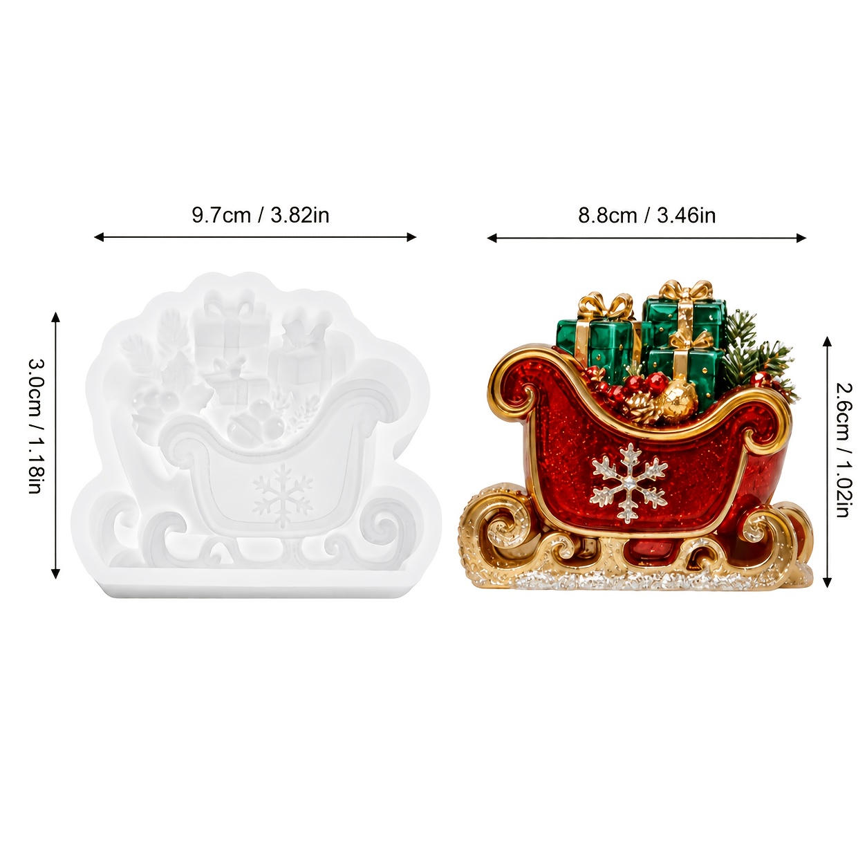 TEMU Moule en silicone plat 2D - Luge de Noël à dos plat, moule de moulage d'ornement en relief de Noël pour résine, plâtre, et artisanat de cire,