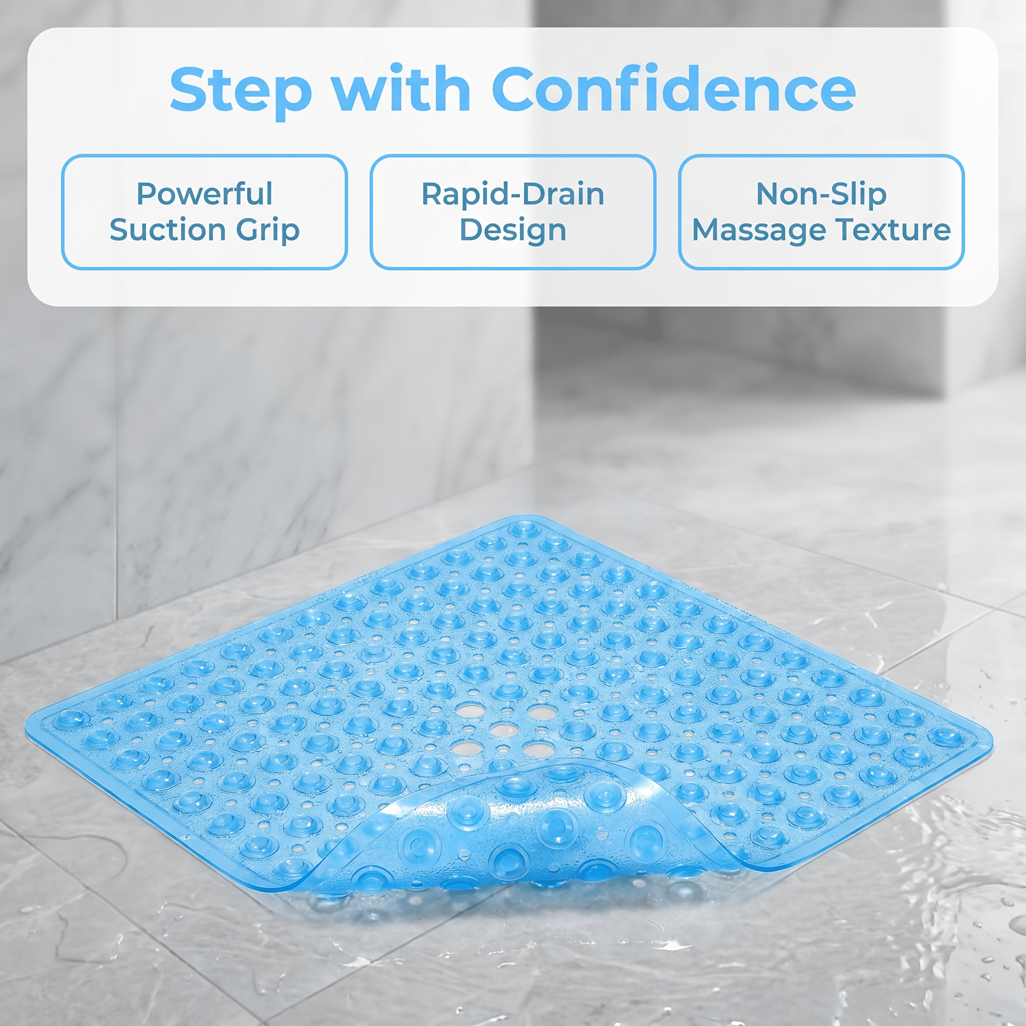 Non-slip Shower Mat, Mat With Drain Holes And Suction Cups, 21 Inches X 21 Inches, Machine Washable, Bathroom Additions