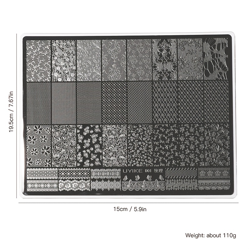TEMU 1pc Large Size Nail Stamping Plate, Textured Lace Floral Mesh Rose , Stainless Steel Nail Transfer Template, Reusable Nail Tool