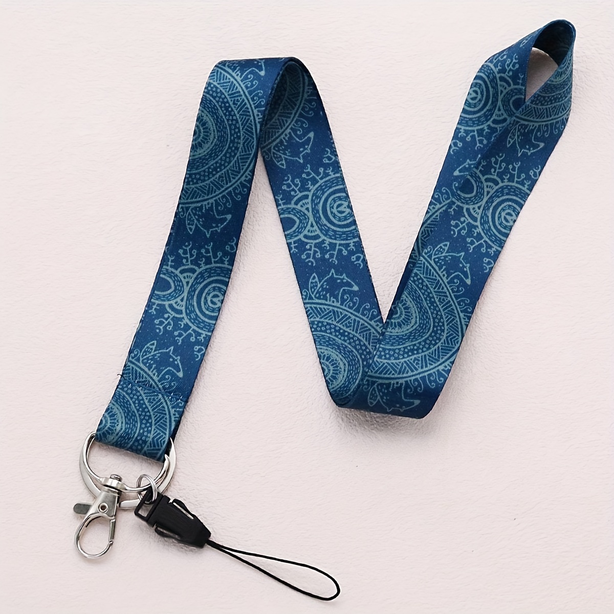 Image of Yiflin Bohemian Blue Lanyard For Id Badge Holder, Keys, Cute Fox Pattern, Durable Polyester Teacher Lanyard With Clip, Perfect Gift For Teachers, Students, And Staff - 1pc