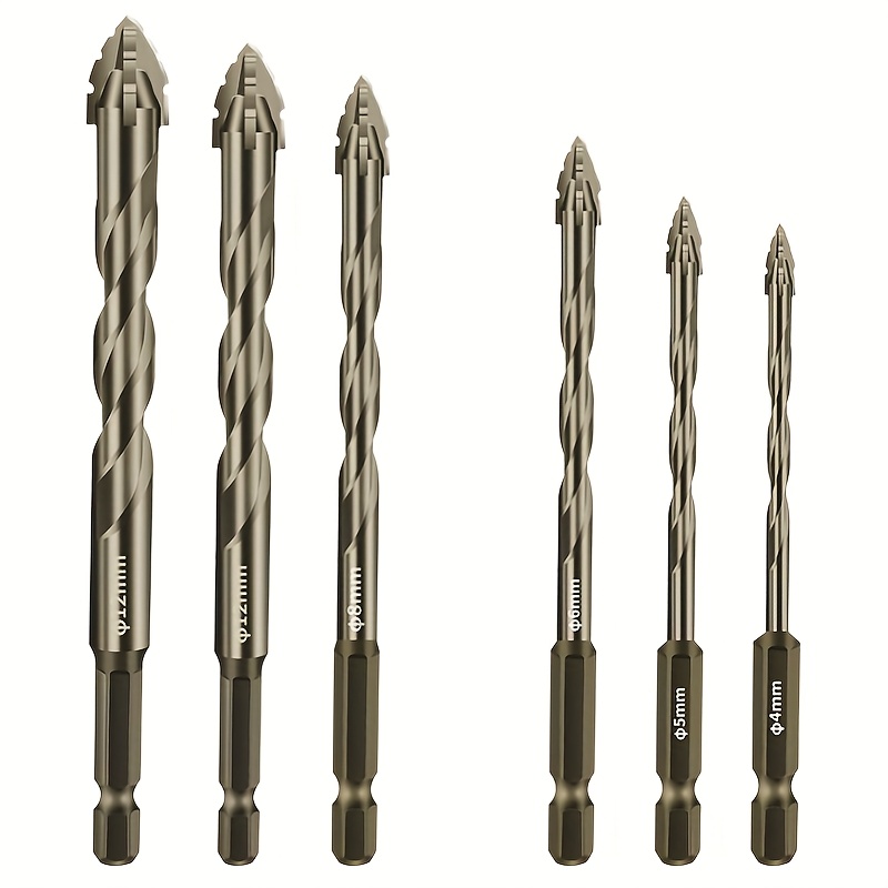 

6pcs Carbide Drill Bit Set, High-durability Alloy Steel, Design For Ceramic, Glass, Marble, Concrete - Cylindrical Shape