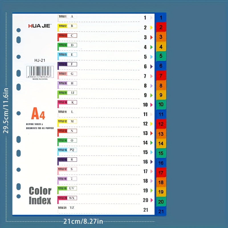 E-shop Huajie A4 Farbige Plastik Indexblätter 10/12/21/31 Seiten Etikettierpapier Binder Trenner, Langlebig und Einfach zu Ort finden – Unverzichtbar
