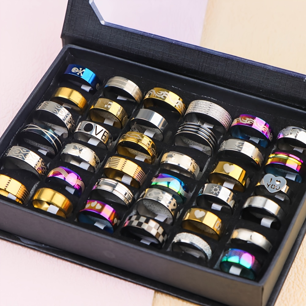 30pcs lot       oil colored stainless steel ring women men daily party gift jewelry without box