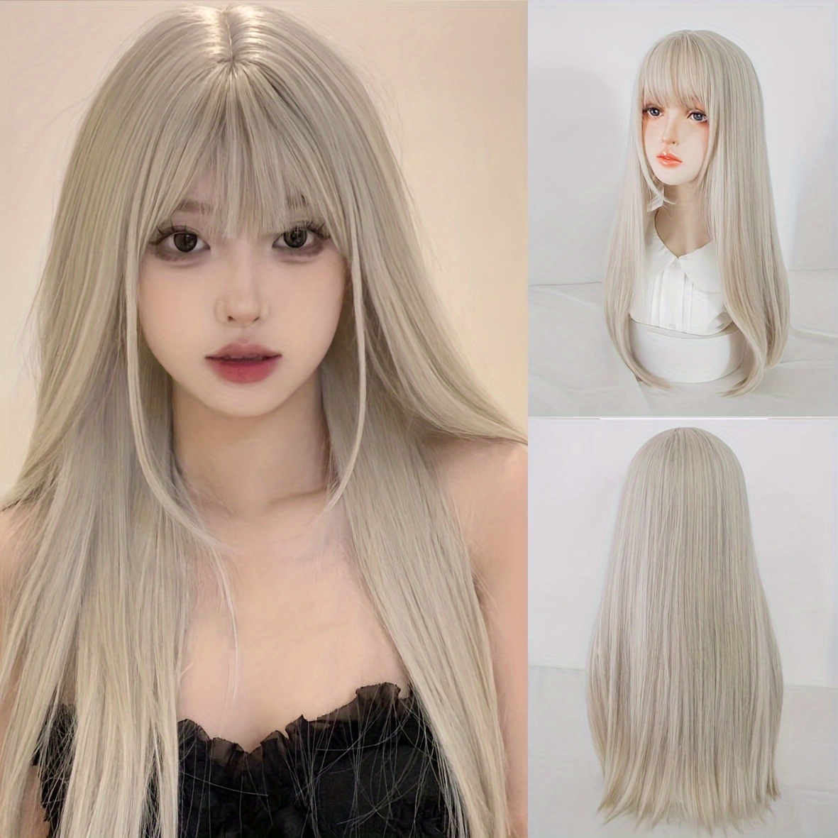 

26 Inch Synthetic Golden Straight Wig With Rose Net Cap - Heat Resistant, Fiber Material, Daily Wear, Natural Look - Suitable For All Hair Types