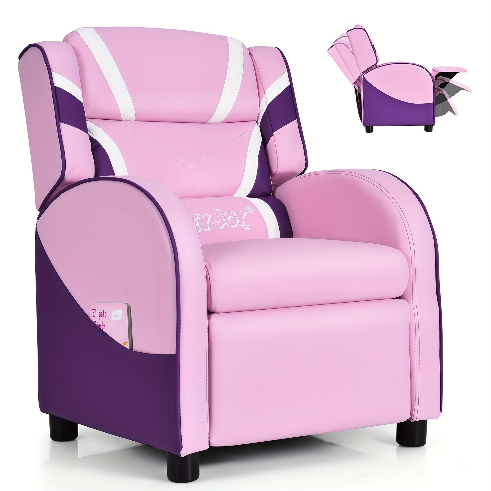 

1 Pcs, Kids Recliner Chair, Modern Gaming Sofa, Pu Leather Armchair With Side Pockets, Metal/plastic/wood Frame, Pink, For Children Over 3 Years Old