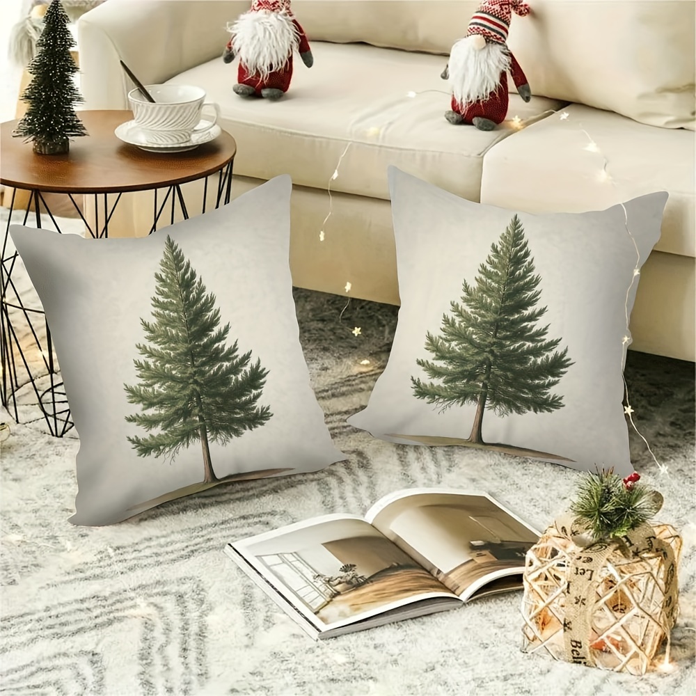 

2-pack Polyester Christmas Tree Throw Pillow Covers, Double-sided Print, Hidden Zipper, Pine Design Cushion Cases For Sofa, Home Decor, Gift - Fits 18x18 Inch Inserts (pillow Not Included)