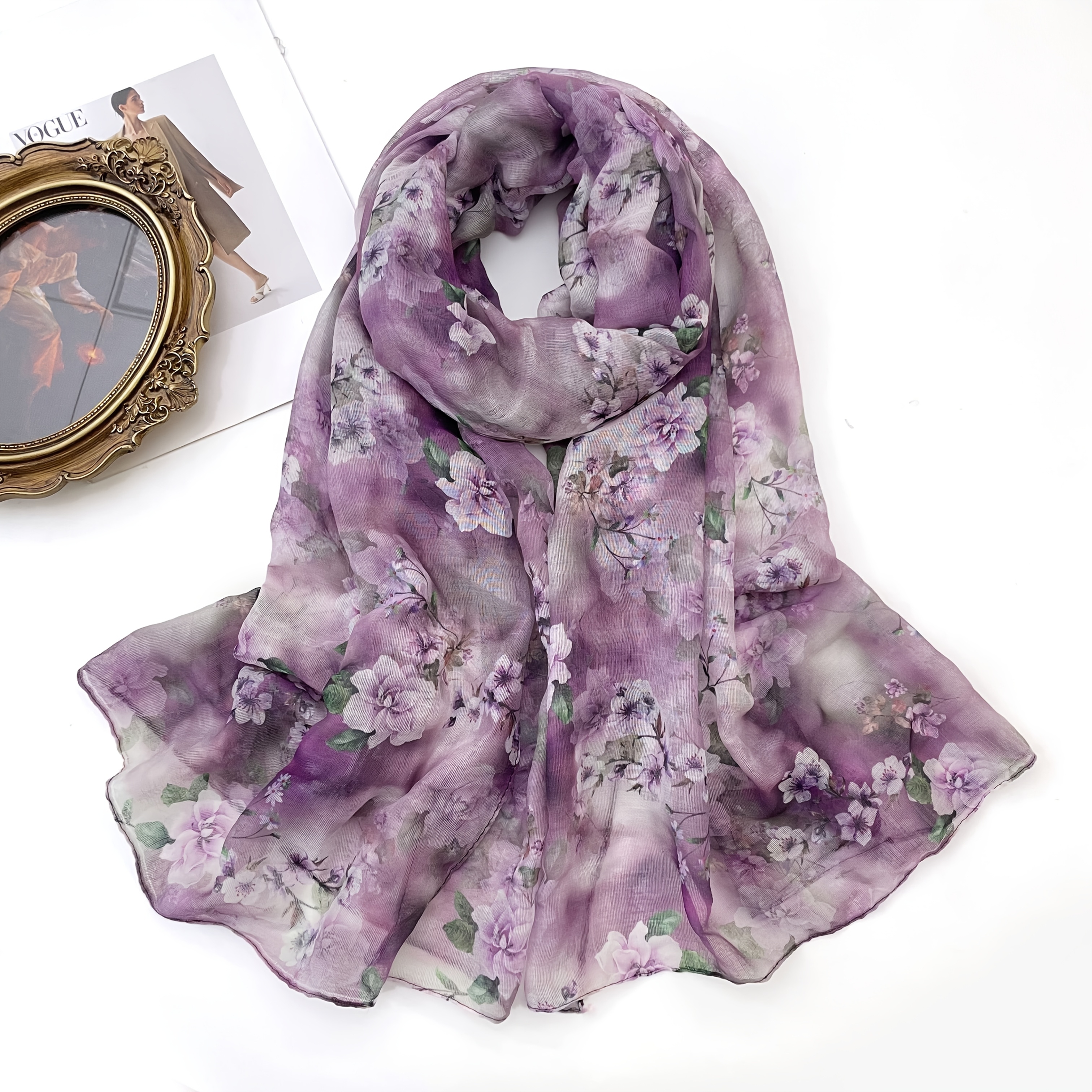 TEMU 1pc Women's Elegant Floral Jacquard Scarf, Women's Bohemian Style Long Tassel Windproof Shawl Scarf, Women's Multifunctional Headscarf, Suitable
