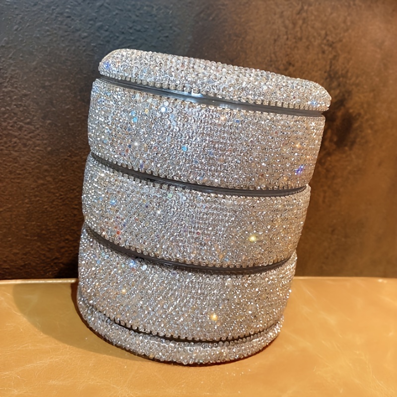 1pc luxury sparkling crystal embellished rotating jewelry organizer box multi layer clear plastic display case for necklaces earrings rings elegant desktop storage decorative accessory jewelry boxes Product details 3