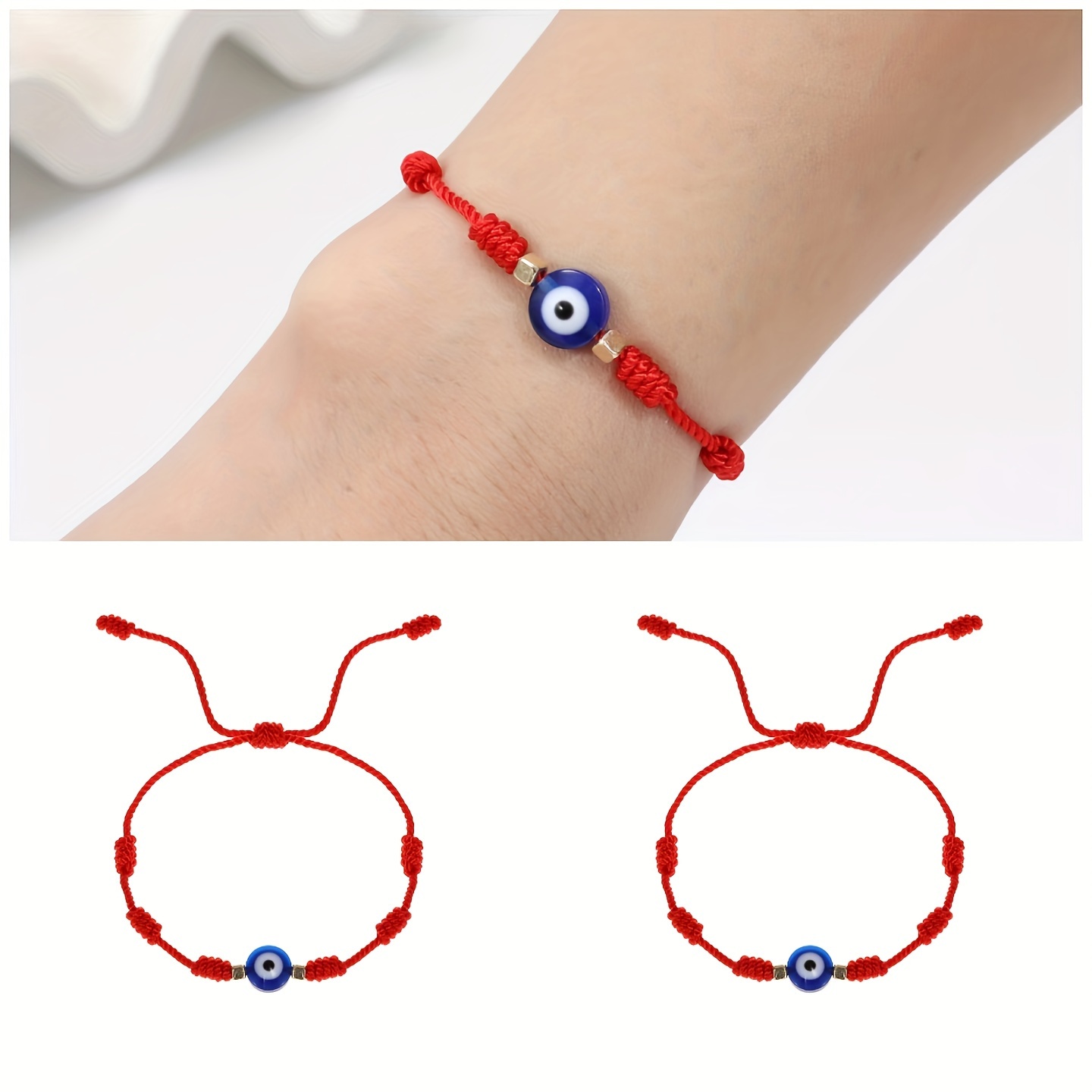 TEMU 3Pzas/6pzas- Pulsera De Pareja Tejida A Mano Con Cuerda Roja De Ojo De De 7 De , Brazalete De Cuerda De Mano Ajustable A Para Hombres