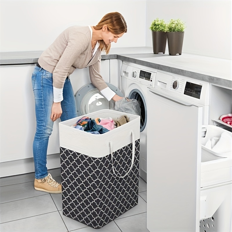 

Large Capacity Foldable Laundry Hamper With Lantern Print - Uncovered Fabric Storage Basket For Dirty Clothes, Includes Handles, Versatile For Various Rooms