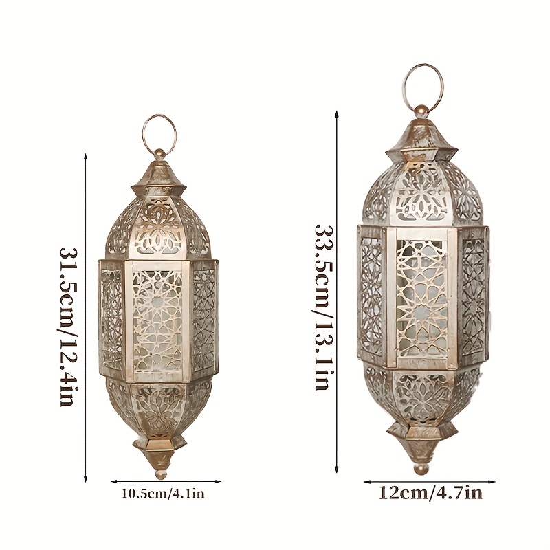1pc/2pcs Iron Hanging Lantern Candle Holder, Moroccan Decorative Hanging Lantern, Festive Candle Holder, Ramadan Atmosphere Lighting, Perfect Gift for Celebrations, Comes with Chain But Without Candles