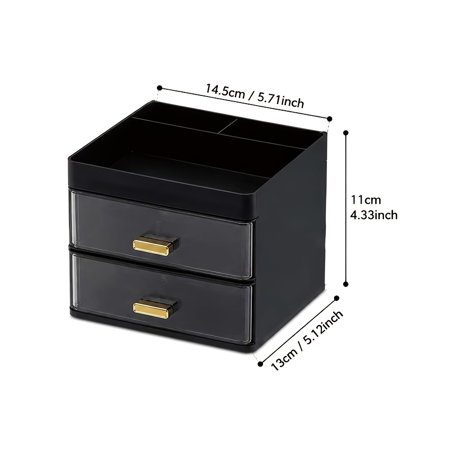 TEMU Multifunctional Desktop Organizer With 2 Transparent Drawers And A Top Divider Tray, Golden Handles, Suitable For Desktop Storage Of Pens,