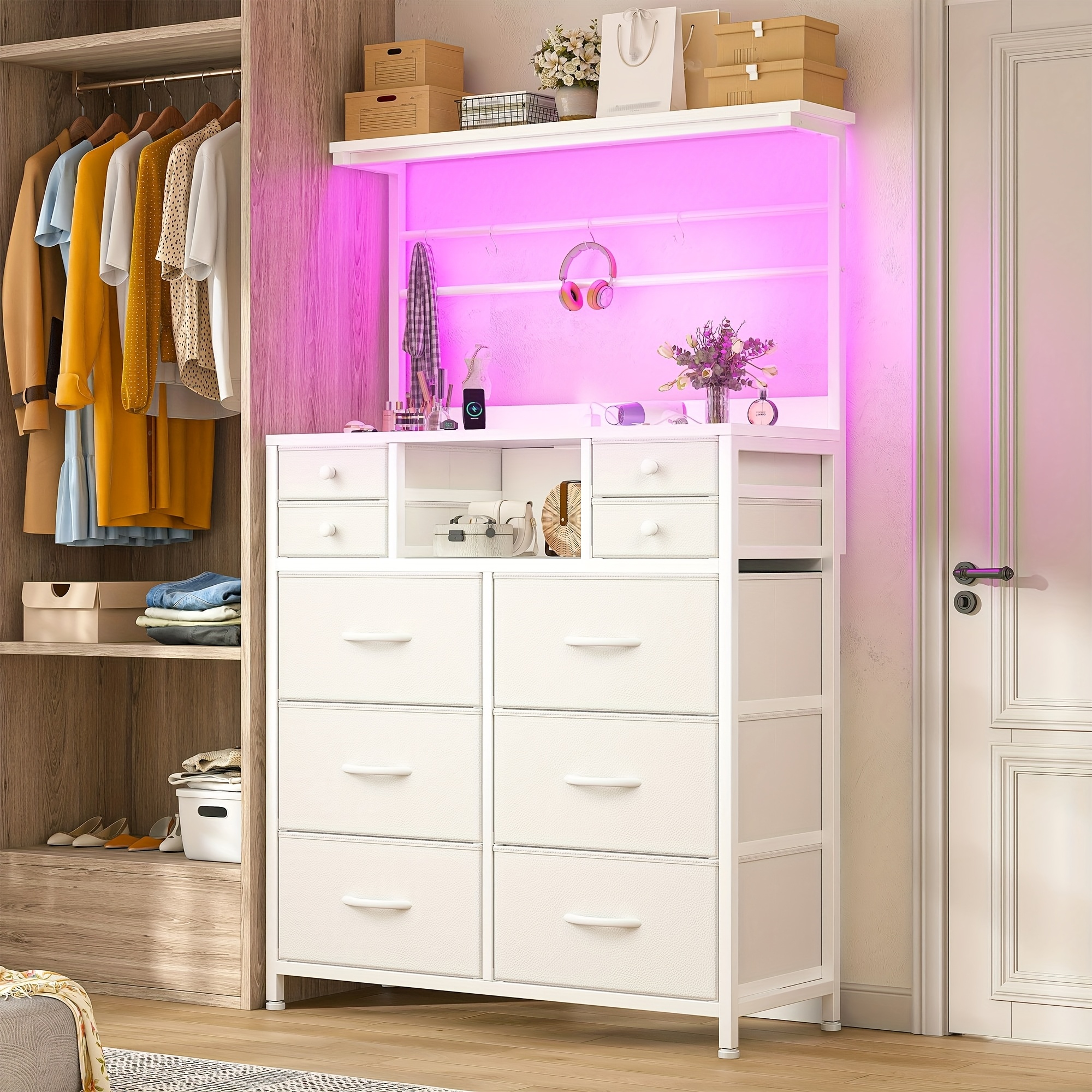 Commode En Tissu 2 Tiroirs + 2 étagères Ouvertes – Meuble De Rangement Chambre (multicolore)