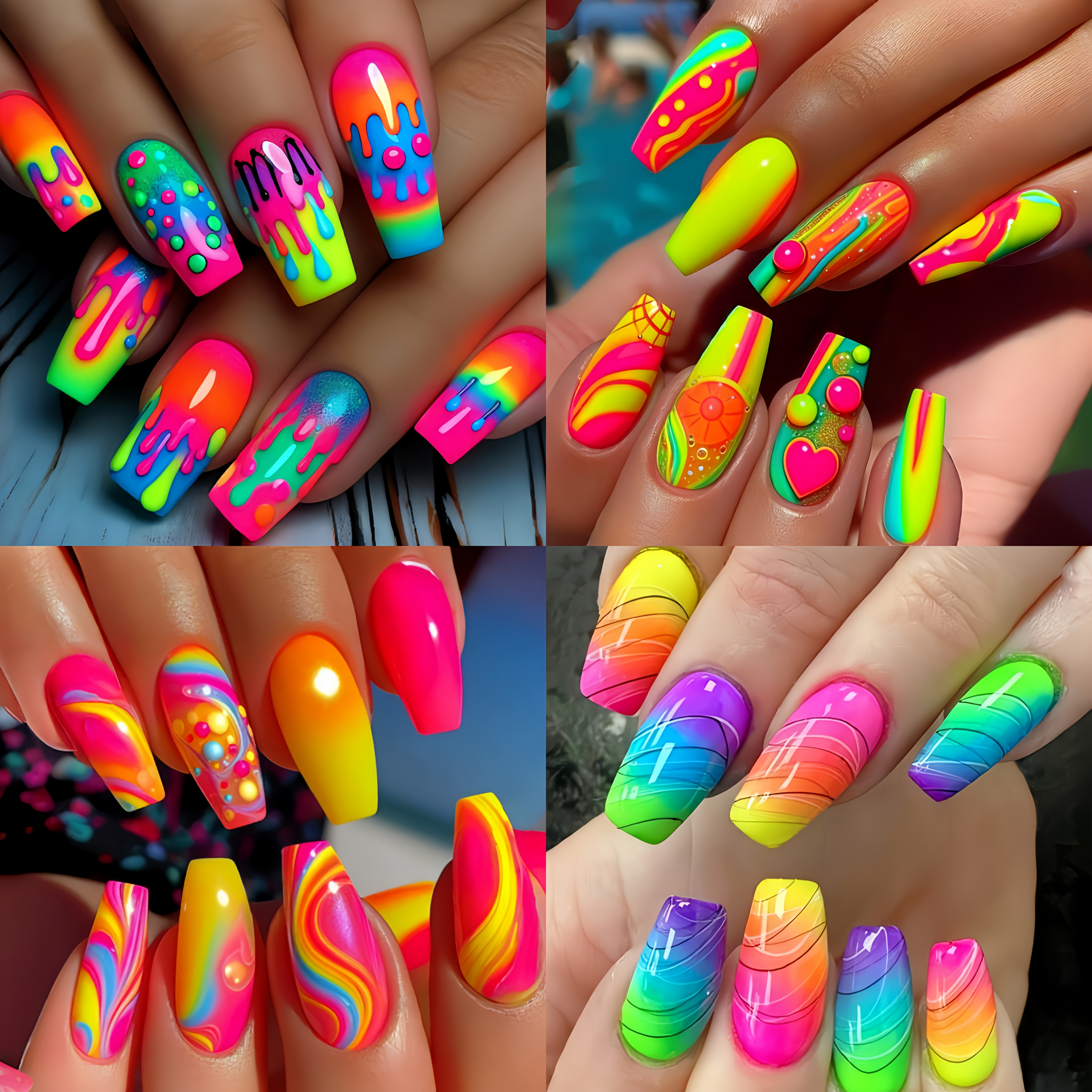 96pcs Press-type False Set, Medium And Long Ballet-shaped Nail Patches, Mixed Matching, Fashionable And Patches, Striped Gradient Pattern, False Nail Press-type Set
