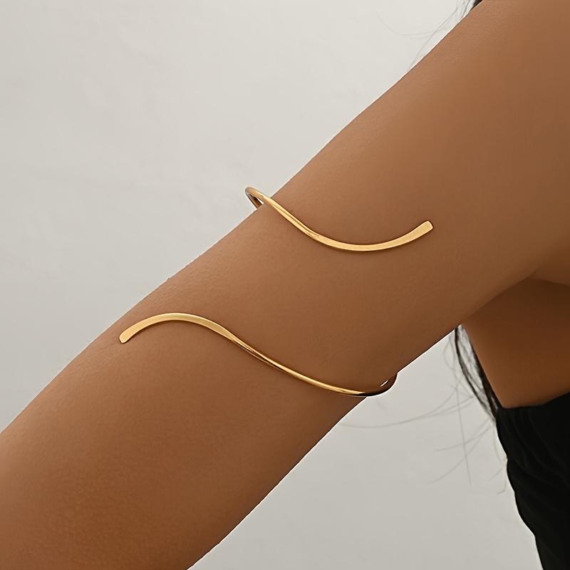 TEMU 1pc Bracelet Bohème d'Été Plage, Bracelet Métal Ouvert, Anneau de Bras Géométrique Courbé et Plat, Anneau de Bras Plage d'Été, Convient aux