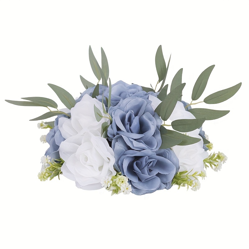 

Vinrado Elegant Artificial Flower Ball - Dusty Blue & Pure White With Willow Leaves, Perfect For Weddings, Centerpieces, Birthdays, Valentine's Day Decor